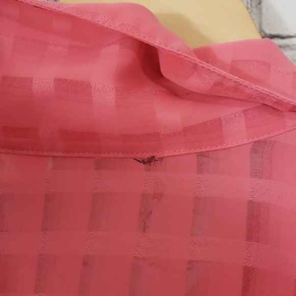 Liz Baker Pink sheer striped plaid printed button up - Picture 6 of 9